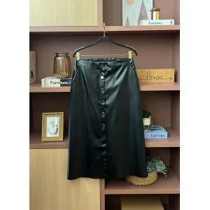 Saia Penelope Midi Couro Eco